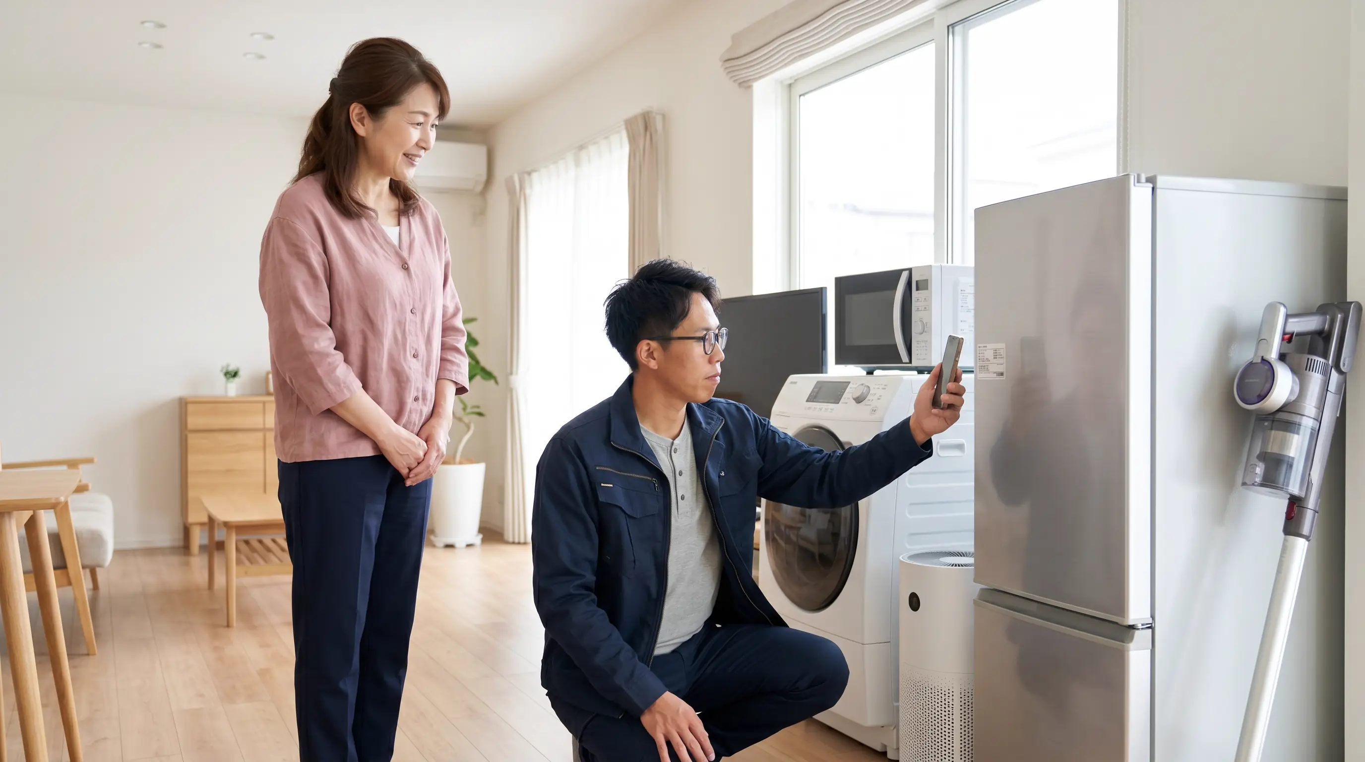 家電の出張買取を丁寧に査定するスタッフ