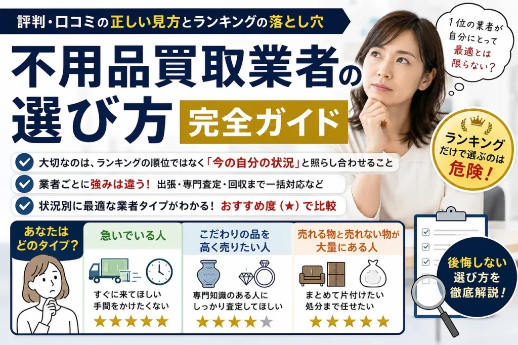 不用品買取業者の選び方完全ガイド｜評判・口コミの正しい見方とランキングの落とし穴
